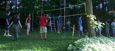 Playing volleyball